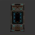 Retro Futuristic Household Storage Case Featuring Glowing Blue Accents Digital Control Panel And Metal Design
