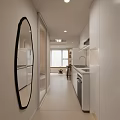 Modern Apartment Interior With Washer TV Large Window And Minimalist Style