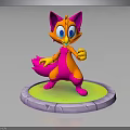 Cartoon Fox Like Creature Character With Vibrant Pink Orange Colors Standing On Circular Platform