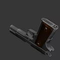 Black Pistol with Wooden Grip and Long Barrel Detailed View