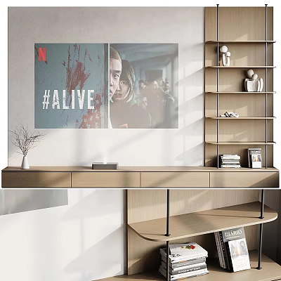 Modern TV Background Wall In Living Room With Shelves And Cabinet 3d model