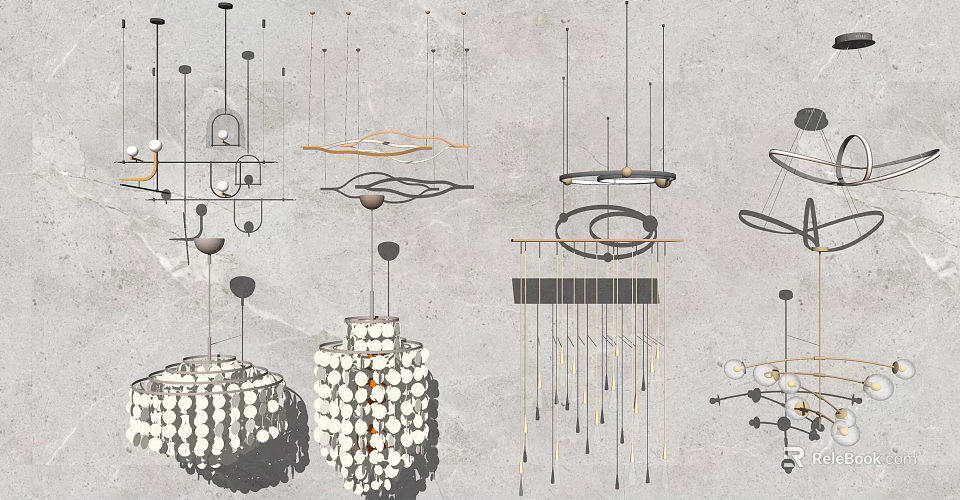Modern Chandelier Designs With Various Shapes And Materials For Interior Decoration 3d model 