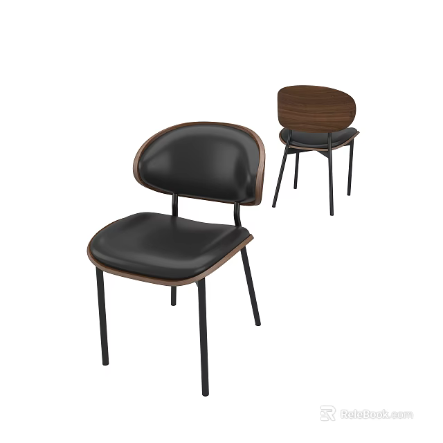 Modern Dining Chairs Featuring Black Leather Seat Wooden Backrest And Sturdy Black Legs 3d model 