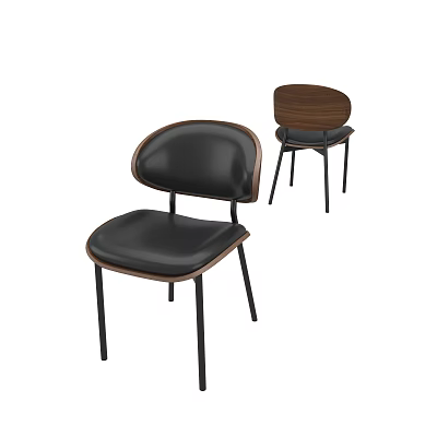 Modern Dining Chairs Featuring Black Leather Seat Wooden Backrest And Sturdy Black Legs 3d model