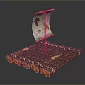 Rustic Traditional Wooden Log Platform Featuring Handmade Flag And Simple Patterns