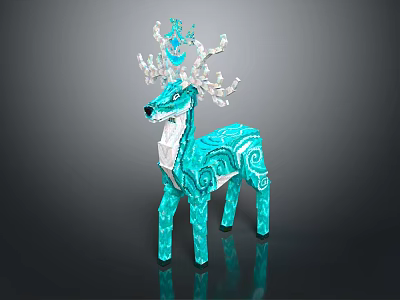 Elegant Blue Crystal Deer Ornament With Swirl Patterns And Shiny Antlers 3d model