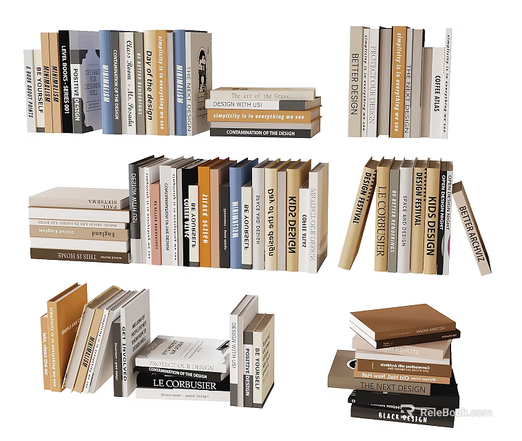 Stacked and Arranged Books and Magazines With Various Colors Hardcover Paperback 3d model 