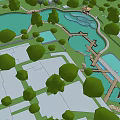 Tranquil Park Landscape With Cherry Blossom Trees Lush Green Lawns And Wooden Bridges