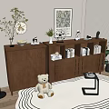 Modern Wooden Entryway Cabinet And Sideboard With Green Plants Decor Rug And Decorative Items Indoor