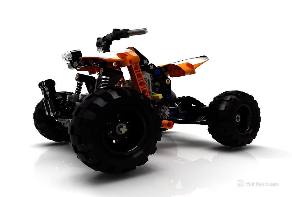 Electric Toy Four Wheel ATV with Orange Black Large Tires and Mechanical Structure for Kids 3d model 