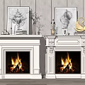 Two White Fireplaces With Burning Flames And Decorative Mantel Artwork 3d model