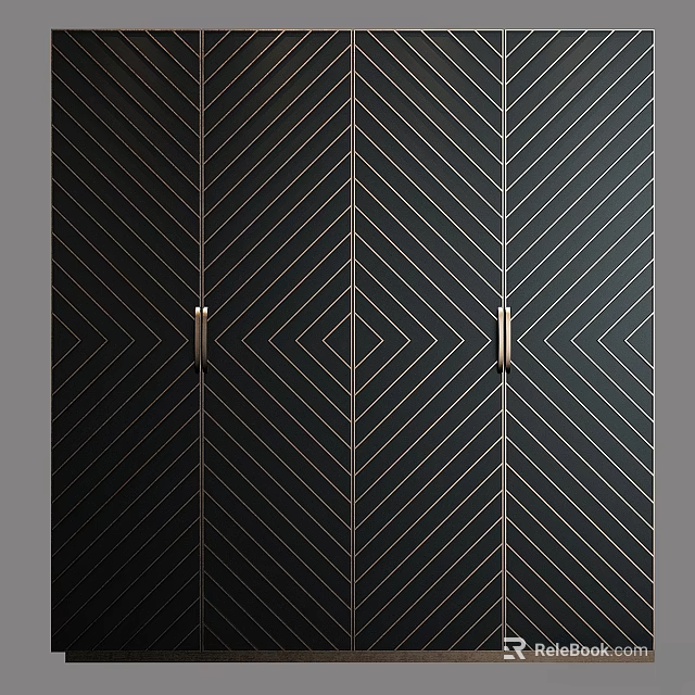 Modern Elegant Black Storage Cabinet With Geometric Lines And Golden Handles 3d model 