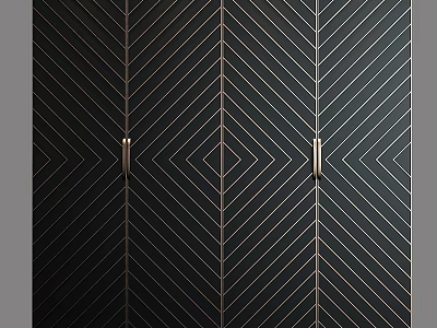 Modern Elegant Black Storage Cabinet With Geometric Lines And Golden Handles 3d model