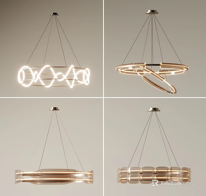 Modern Chandeliers With Unique Circular Ring Structures And Illuminated Sleek Metal Frames For Interior Decor 3d model