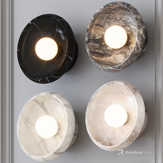 Elegant Marble Wall Lamps With Circular Design And Illuminated Bulbs In Various Colors 3d model 