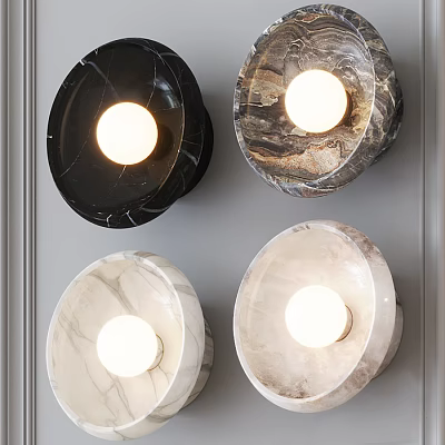 Elegant Marble Wall Lamps With Circular Design And Illuminated Bulbs In Various Colors 3d model