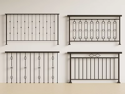 Black Metal Railings with Different Decorative Patterns and Classic Design Styles 3d model