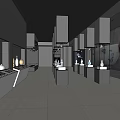 Modern Exhibition Hall Interior With Gray Walls Floor Display Cases And Ceramic Vases