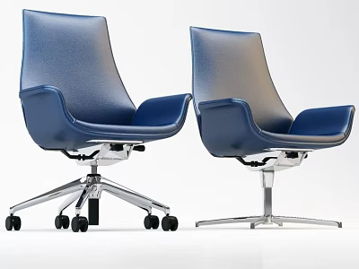 Modern Blue Office Chair With Leather Upholstery Swivel And Stationary Base 3d model