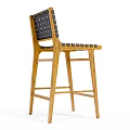 Light Wood Frame Bar Stool With Dark Woven Seat And Backrest 3d model