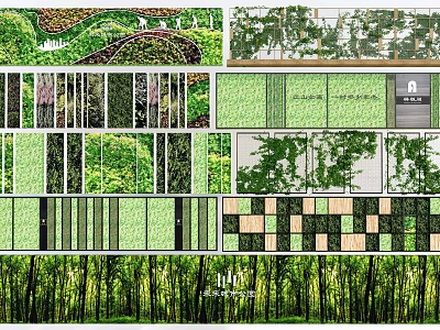 Creative Green Wall Design With Various Plant Patterns And Textured Materials 3d model
