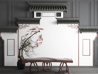 Chinese Guzheng Huizhou Horse Head Wall Guzheng Combination 3d model
