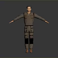 Man In Brown Utility Coverall Standing With Arms Outstretched On Gray Background