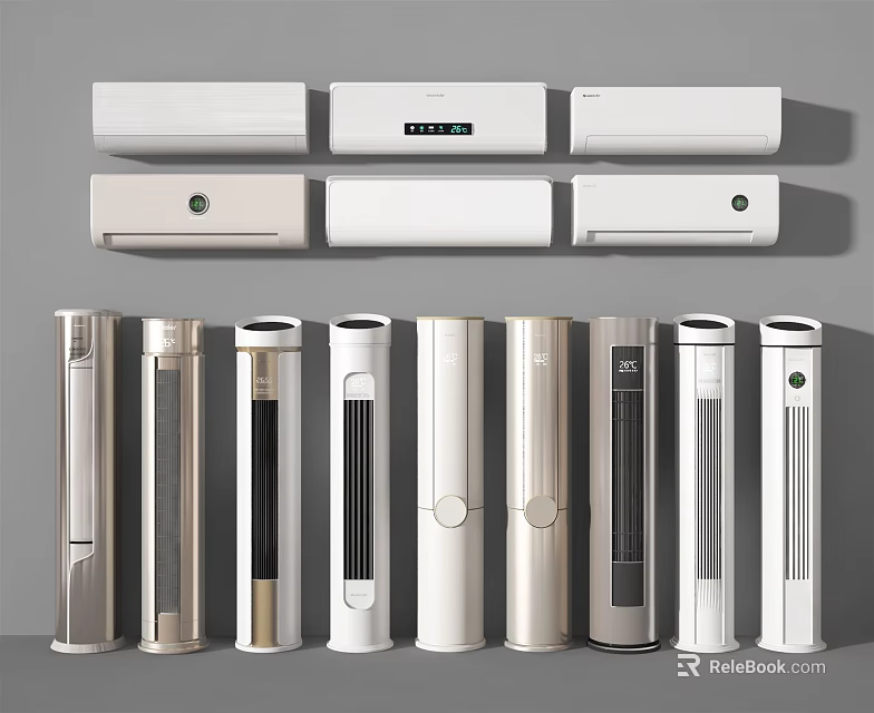 Modern Air Conditioner Fans With Various Styles And White Silver Design For Home Use 3d model 