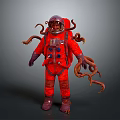 Red Astronaut Suit With Tentacles And Helmet Decorative Design Elements 3d model