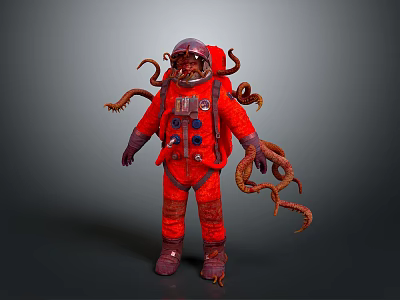 Red Astronaut Suit With Tentacles And Helmet Decorative Design Elements 3d model