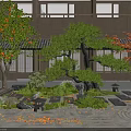 Japanese Courtyard Garden With Pine Tree Maple Tree Stone Lanterns Raked Sand And Moss