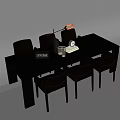 Modern Dining Table And Chairs Set With Black Table Brown Chairs And Table Lamp 3d model
