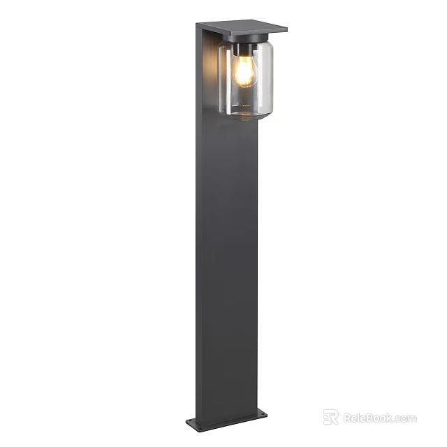 Modern Outdoor Pillar Light With Transparent Glass Shade And Black Metal Frame Design 3d model 