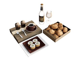 Food Wine Bread Tableware Drinks 3d model