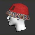 Stylish Red Hat with Colorful Patterned Brim and Leather Patch Design