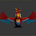 Colorful 3D Parrot with Red Wings Blue Feathers Yellow Beak and Orange Crest