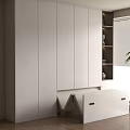 Modern White Wardrobe Interior Design With Open Shelves Window And Potted Plant