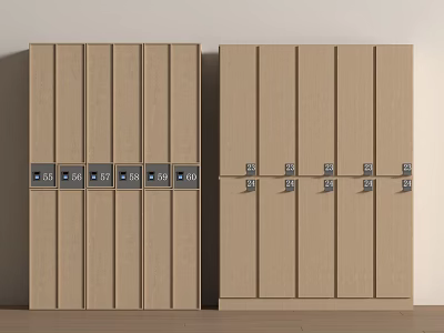 Wooden Lockers Side By Side With Numbered Doors And Secure Locks For Storage 3d model