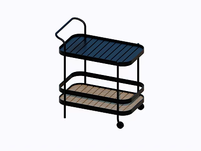 Mobile Two Tier Coffee Table With Dark Top Light Wooden Shelf And Metal Frame Handle 3d model