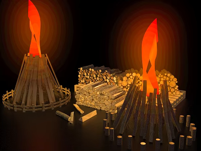 Rustic Garden Ornament Features Bonfire Pits Stacked Firewood And Wooden Fences 3d model