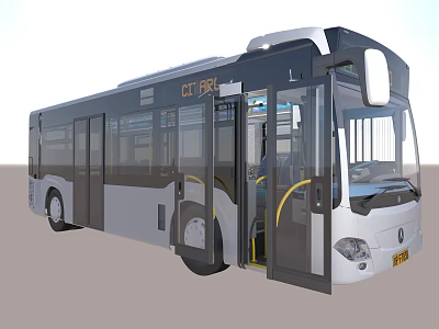 Modern City Bus With Black And Gray Exterior Open Doors And Large Windows 3d model Modern City Bus With Black And Gray Exterior Open Doors And Large Windows 3d model
