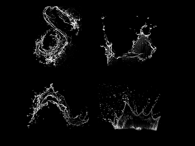 Garden Decorative Water Splash Patterns Featuring Four Different White Shapes On Black 3d model