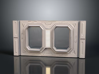 Futuristic Wall Panel With Double Circular Windows And Metal Grille Design 3d model