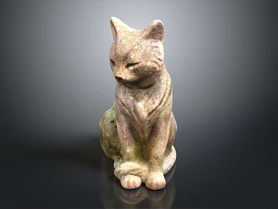 Sitting Stone Cat Sculpture With Detailed Texture And Natural Finish 3d model