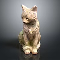 Sitting Stone Cat Sculpture With Detailed Texture And Natural Finish