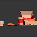 Fast Food Tray Setup With Open Burger Box Fries Drink Coffee Croissant And Checkered Mat