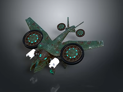 Sci Fi Vehicle Character in Game and Movie with Green Mechanical Body and Glowing Thrusters 3d model