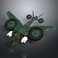 Sci Fi Vehicle Character in Game and Movie with Green Mechanical Body and Glowing Thrusters