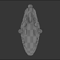 Futuristic Sci Fi Vehicle With Orange Red And White Exterior Circular Components And Red Lights