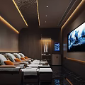 Luxury Club Interior With Comfortable Massage Chairs Large Screen TV And Warm Lighting